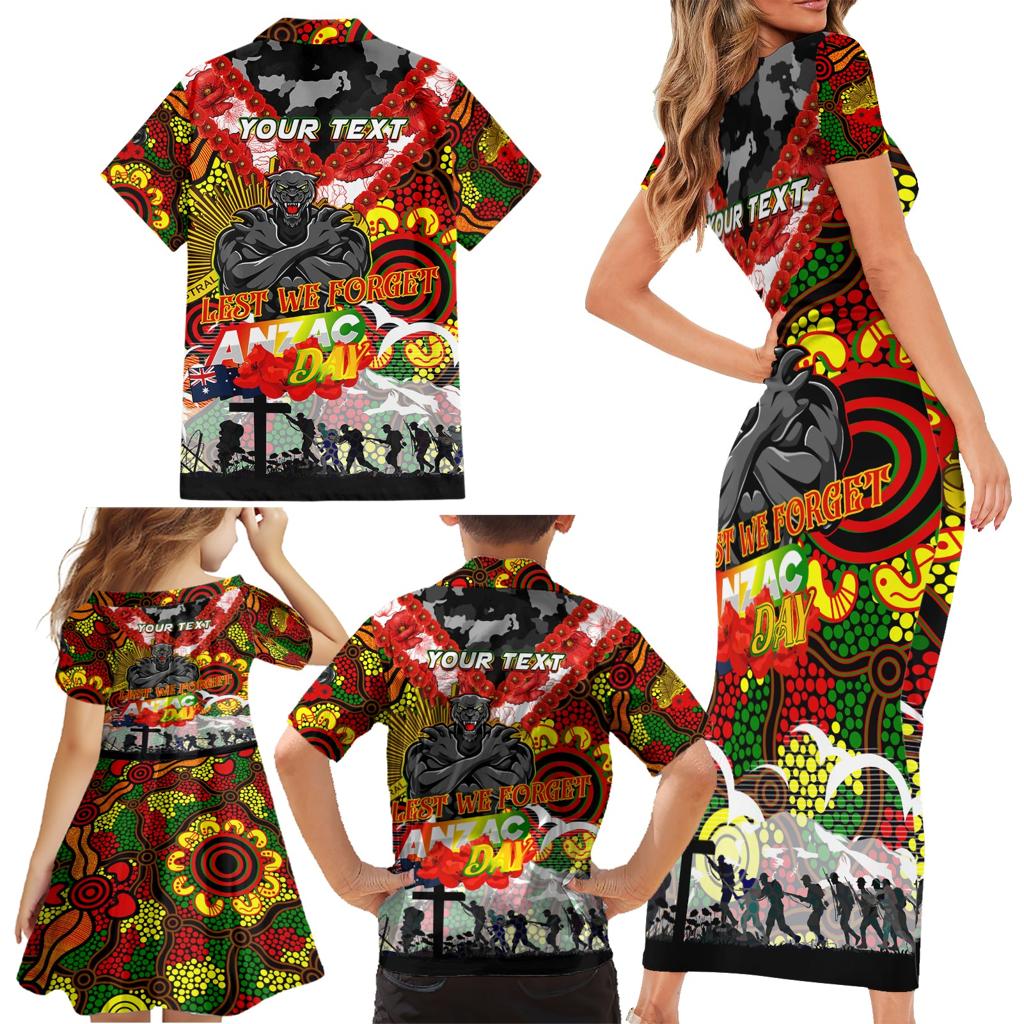 Personalised Panthers ANZAC Day Family Matching Short Sleeve Bodycon Dress and Hawaiian Shirt Aboriginal Rising Sun