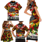 Personalised Panthers ANZAC Day Family Matching Short Sleeve Bodycon Dress and Hawaiian Shirt Aboriginal Rising Sun