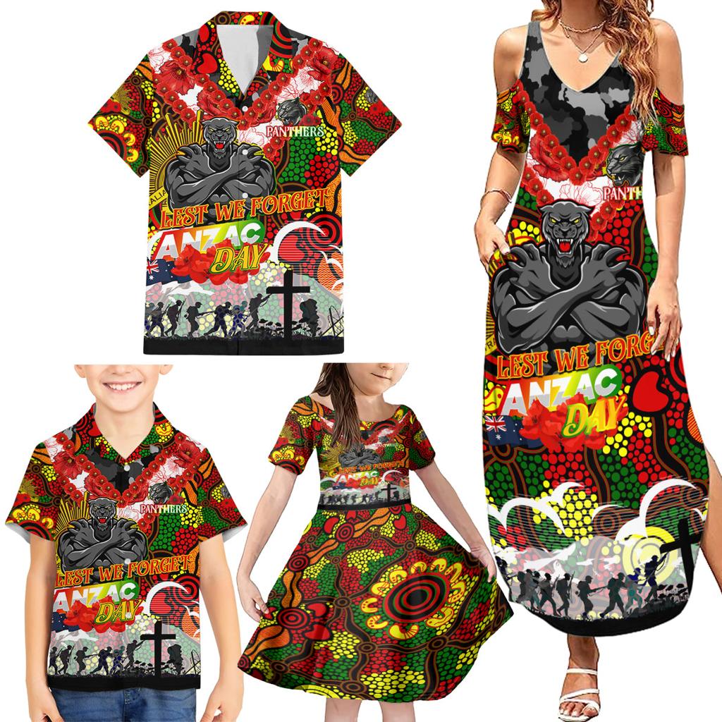 Personalised Panthers ANZAC Day Family Matching Summer Maxi Dress and Hawaiian Shirt Aboriginal Rising Sun