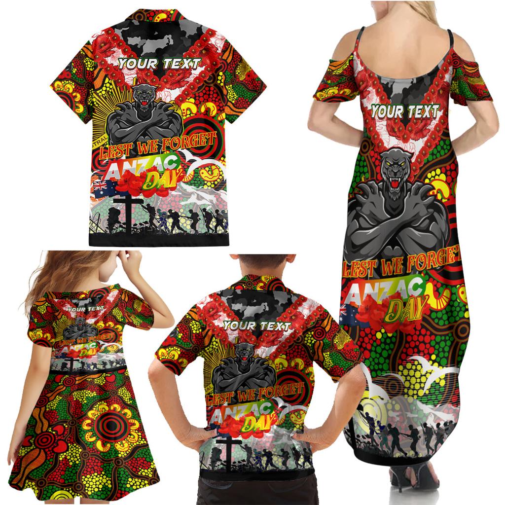 Personalised Panthers ANZAC Day Family Matching Summer Maxi Dress and Hawaiian Shirt Aboriginal Rising Sun