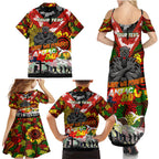 Personalised Panthers ANZAC Day Family Matching Summer Maxi Dress and Hawaiian Shirt Aboriginal Rising Sun