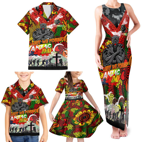 Personalised Panthers ANZAC Day Family Matching Tank Maxi Dress and Hawaiian Shirt Aboriginal Rising Sun