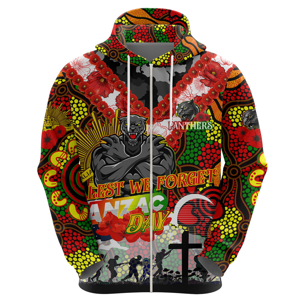 Personalised Panthers ANZAC Day Hoodie Aboriginal Rising Sun