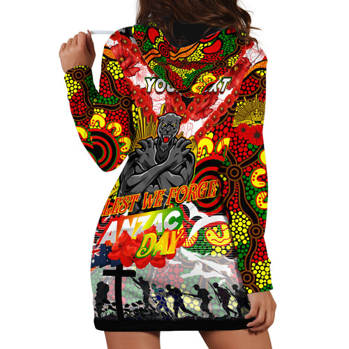 Personalised Panthers ANZAC Day Hoodie Dress Aboriginal Rising Sun