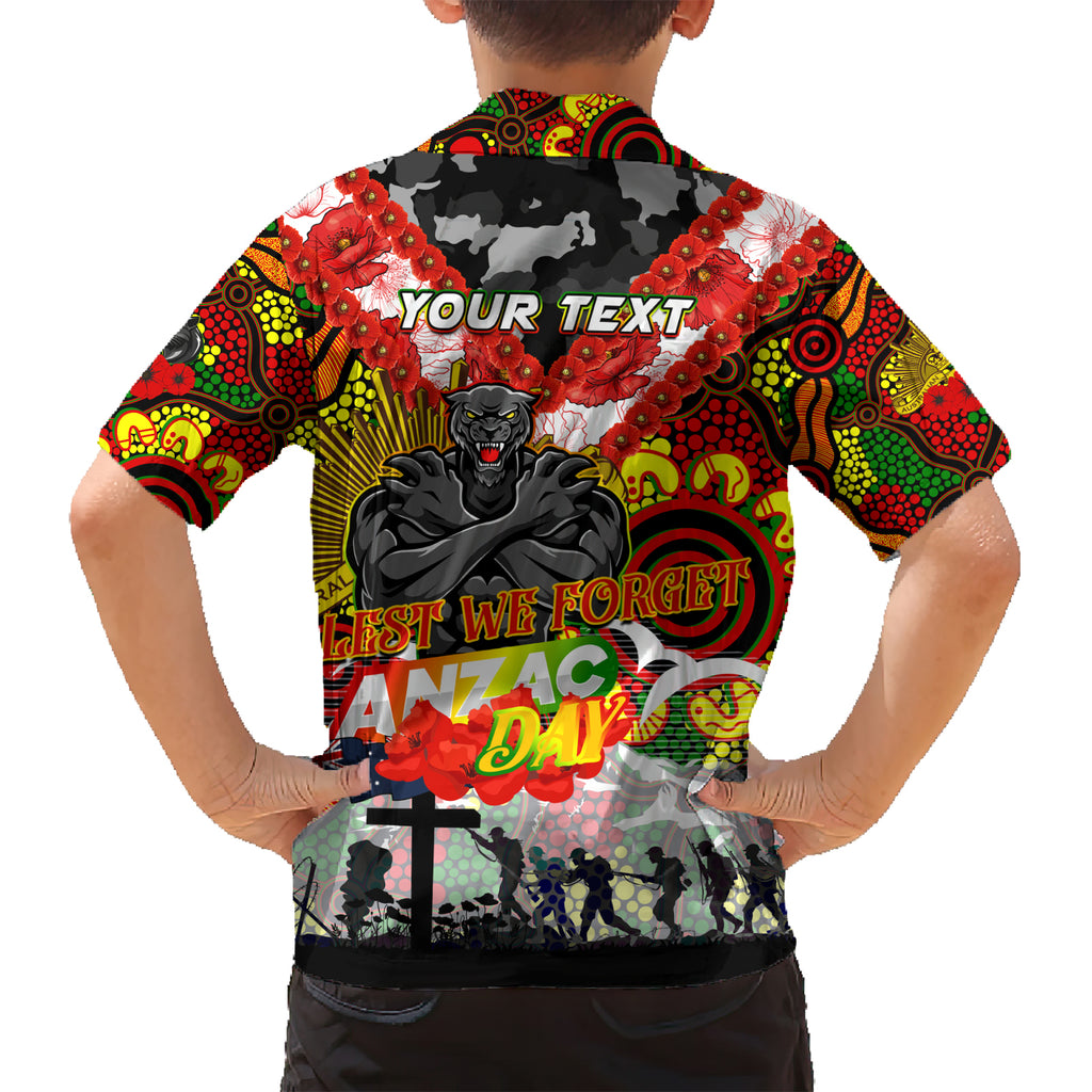 Personalised Panthers ANZAC Day Kid Hawaiian Shirt Aboriginal Rising Sun