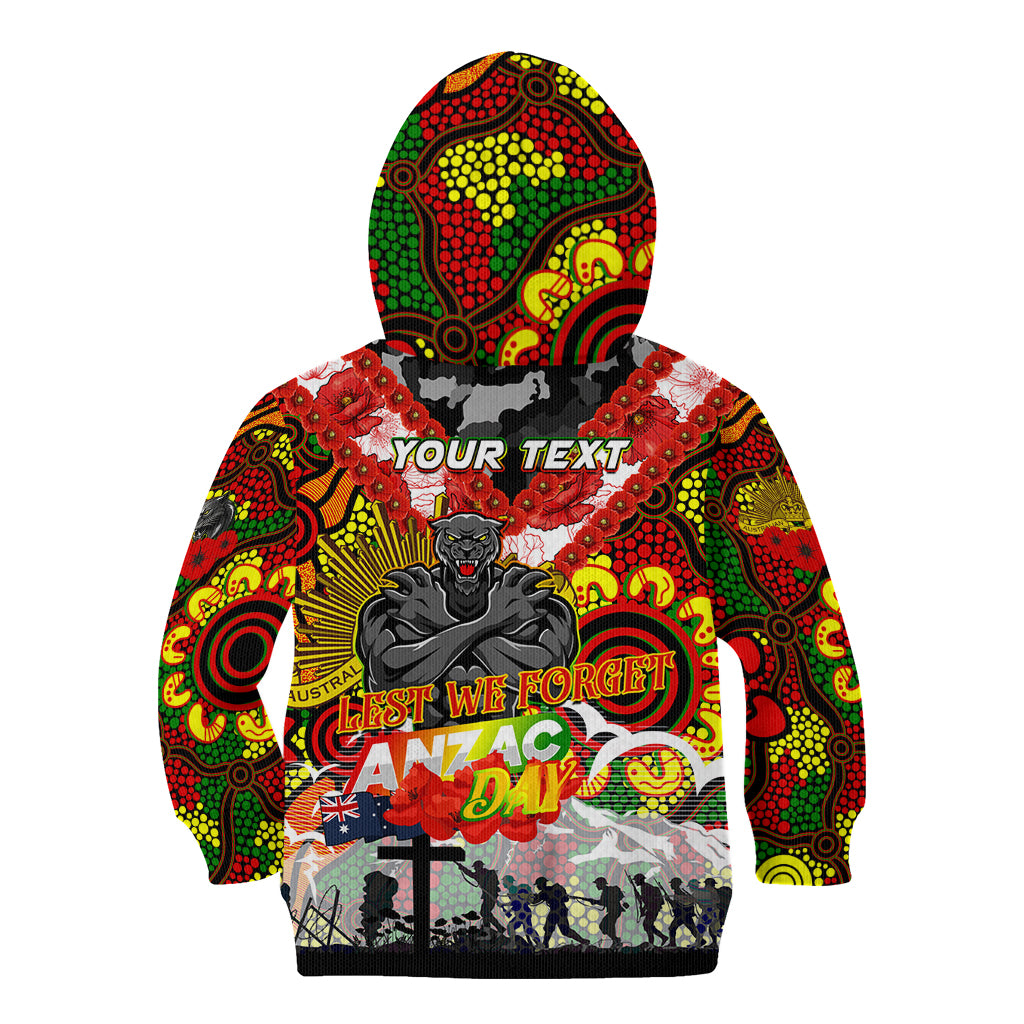 Personalised Panthers ANZAC Day Kid Hoodie Aboriginal Rising Sun