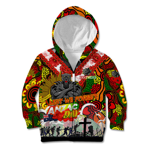 Personalised Panthers ANZAC Day Kid Hoodie Aboriginal Rising Sun