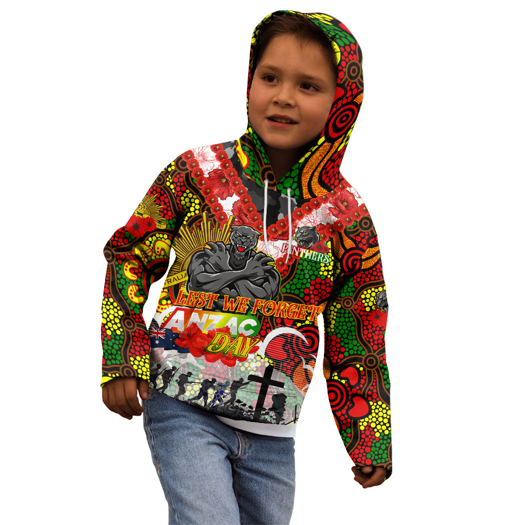 Personalised Panthers ANZAC Day Kid Hoodie Aboriginal Rising Sun
