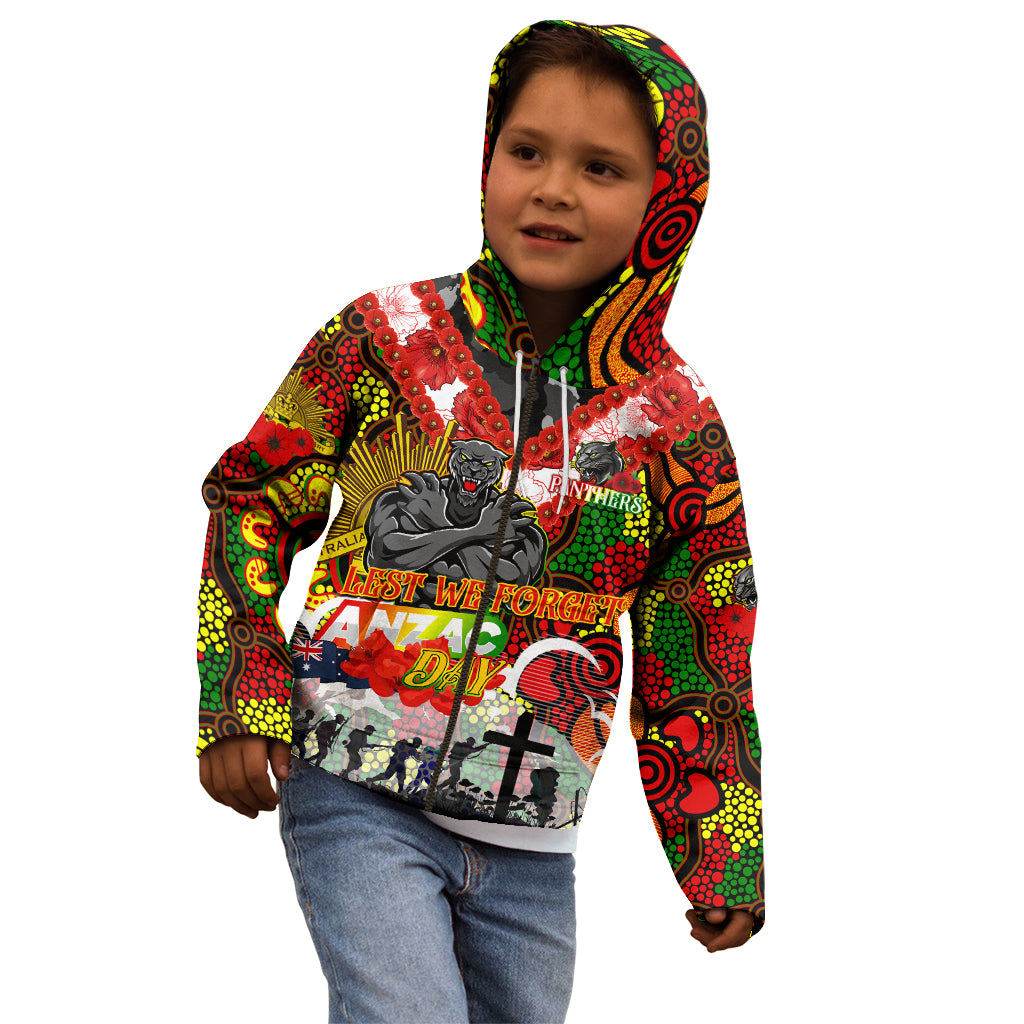 Personalised Panthers ANZAC Day Kid Hoodie Aboriginal Rising Sun