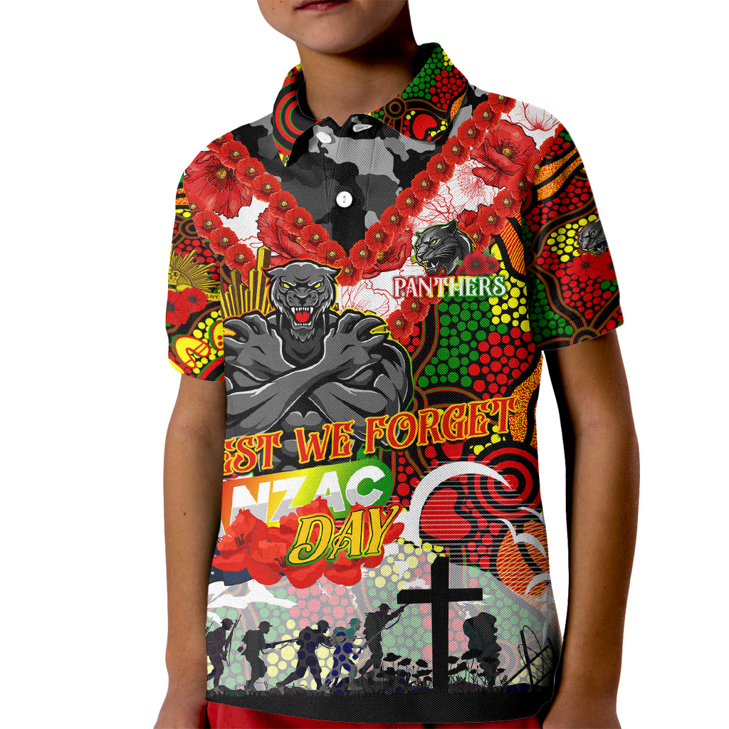 Personalised Panthers ANZAC Day Kid Polo Shirt Aboriginal Rising Sun