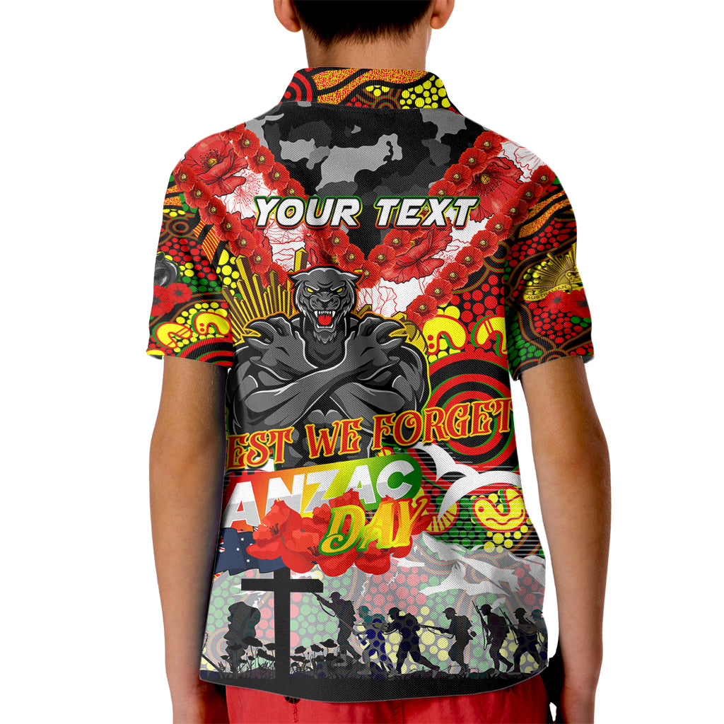 Personalised Panthers ANZAC Day Kid Polo Shirt Aboriginal Rising Sun