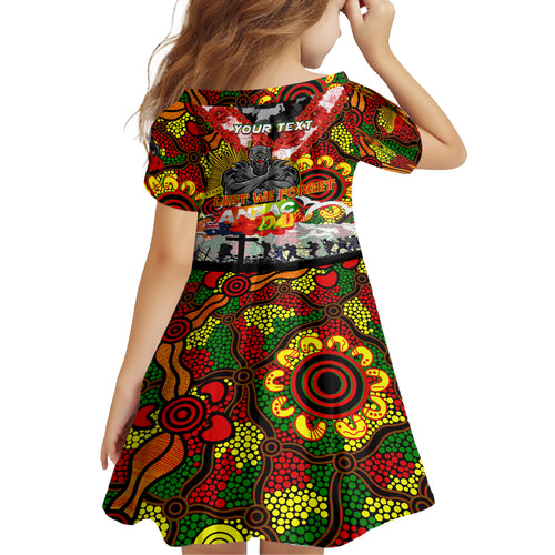 Personalised Panthers ANZAC Day Kid Short Sleeve Dress Aboriginal Rising Sun