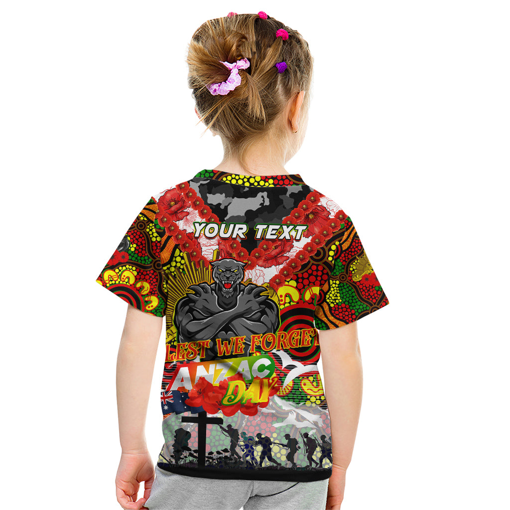 Personalised Panthers ANZAC Day Kid T Shirt Aboriginal Rising Sun