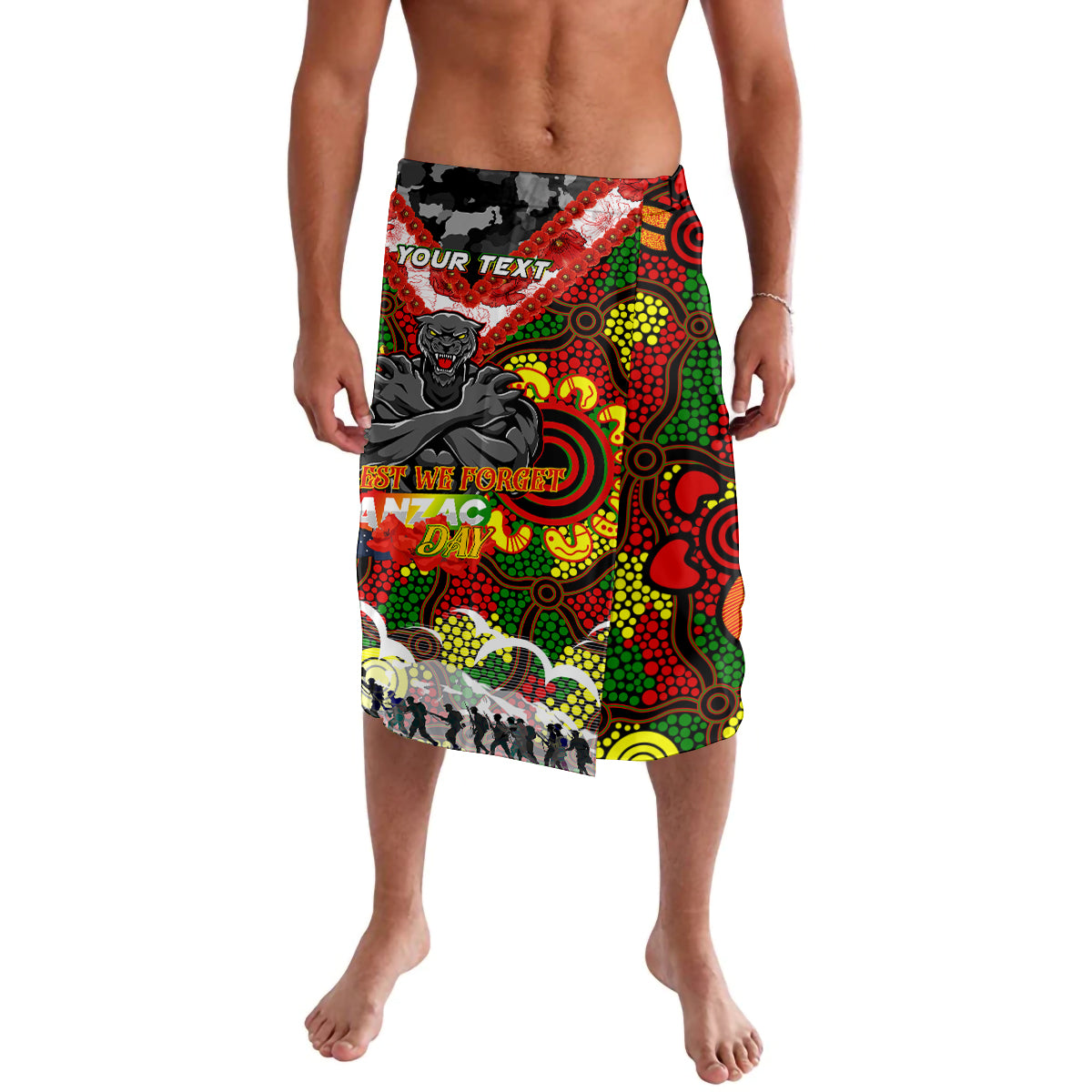 Personalised Panthers ANZAC Day Lavalava Aboriginal Rising Sun
