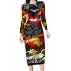 Personalised Panthers ANZAC Day Long Sleeve Bodycon Dress Aboriginal Rising Sun