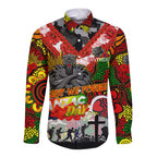 Personalised Panthers ANZAC Day Long Sleeve Button Shirt Aboriginal Rising Sun