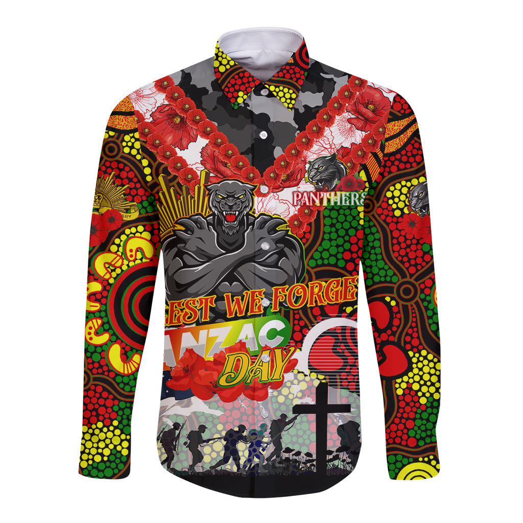 Personalised Panthers ANZAC Day Long Sleeve Button Shirt Aboriginal Rising Sun