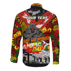 Personalised Panthers ANZAC Day Long Sleeve Button Shirt Aboriginal Rising Sun