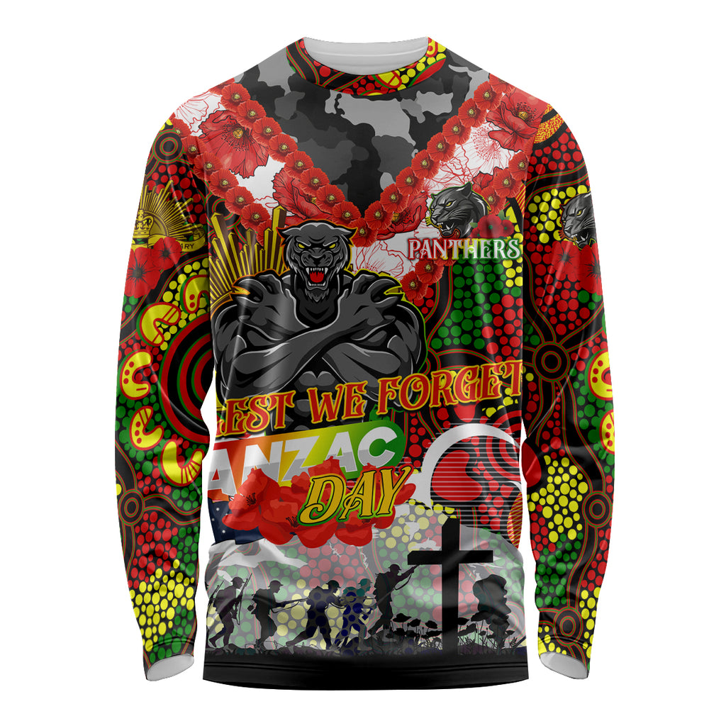 Personalised Panthers ANZAC Day Long Sleeve Shirt Aboriginal Rising Sun