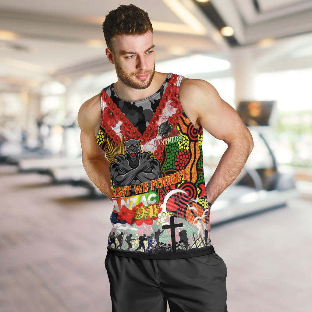 Personalised Panthers ANZAC Day Men Tank Top Aboriginal Rising Sun