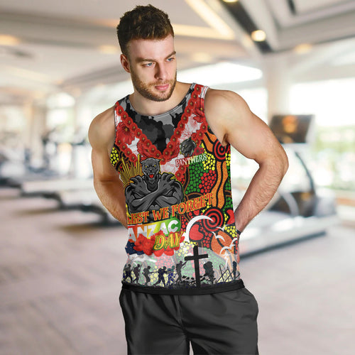 Personalised Panthers ANZAC Day Men Tank Top Aboriginal Rising Sun