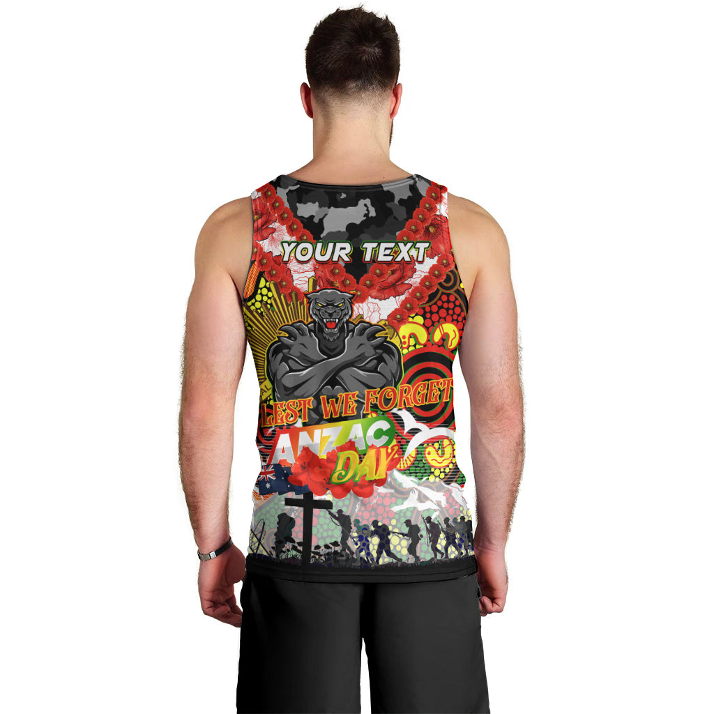 Personalised Panthers ANZAC Day Men Tank Top Aboriginal Rising Sun