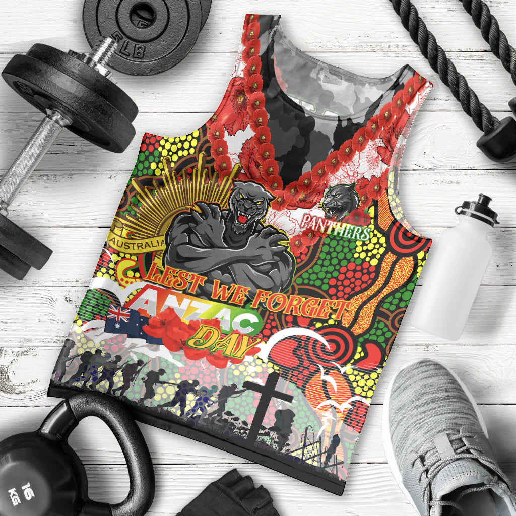 Personalised Panthers ANZAC Day Men Tank Top Aboriginal Rising Sun