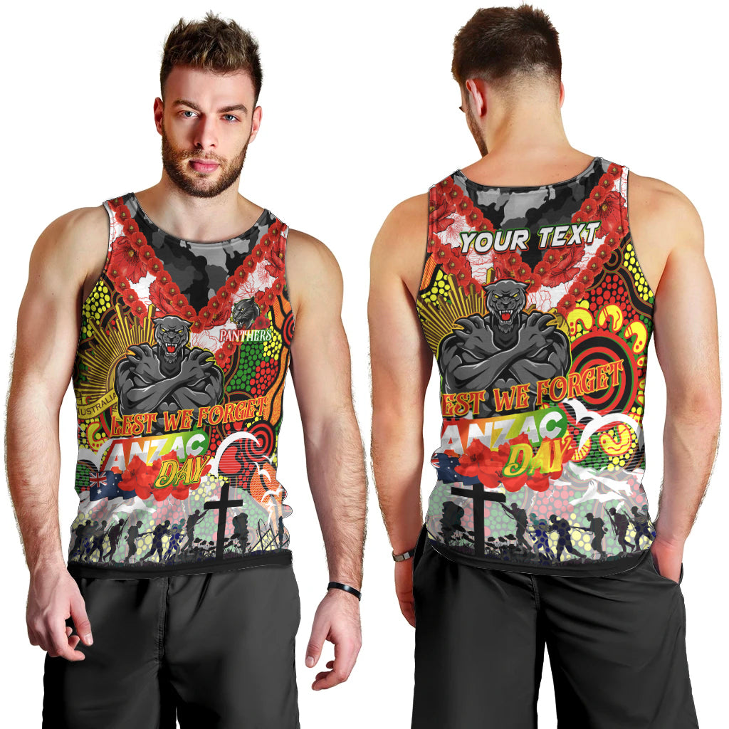 Personalised Panthers ANZAC Day Men Tank Top Aboriginal Rising Sun