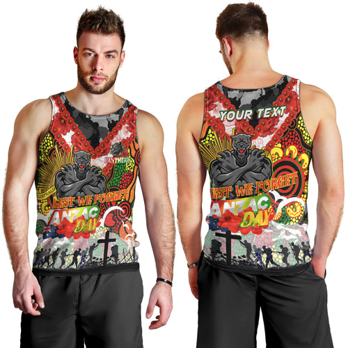 Personalised Panthers ANZAC Day Men Tank Top Aboriginal Rising Sun