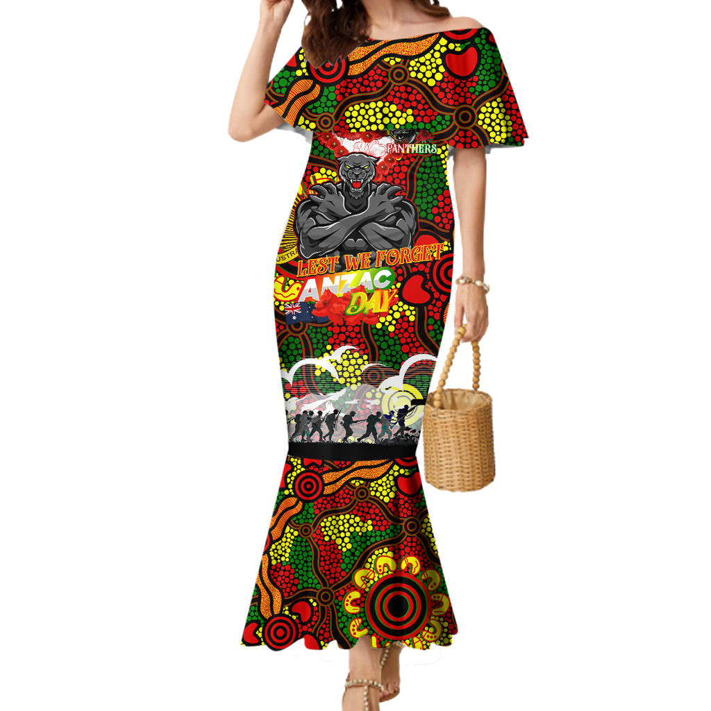 Personalised Panthers ANZAC Day Mermaid Dress Aboriginal Rising Sun