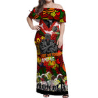 Personalised Panthers ANZAC Day Off Shoulder Maxi Dress Aboriginal Rising Sun