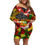 Personalised Panthers ANZAC Day Off Shoulder Short Dress Aboriginal Rising Sun