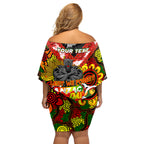 Personalised Panthers ANZAC Day Off Shoulder Short Dress Aboriginal Rising Sun