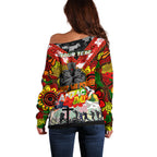 Personalised Panthers ANZAC Day Off Shoulder Sweater Aboriginal Rising Sun