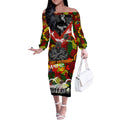 Personalised Panthers ANZAC Day Off The Shoulder Long Sleeve Dress Aboriginal Rising Sun