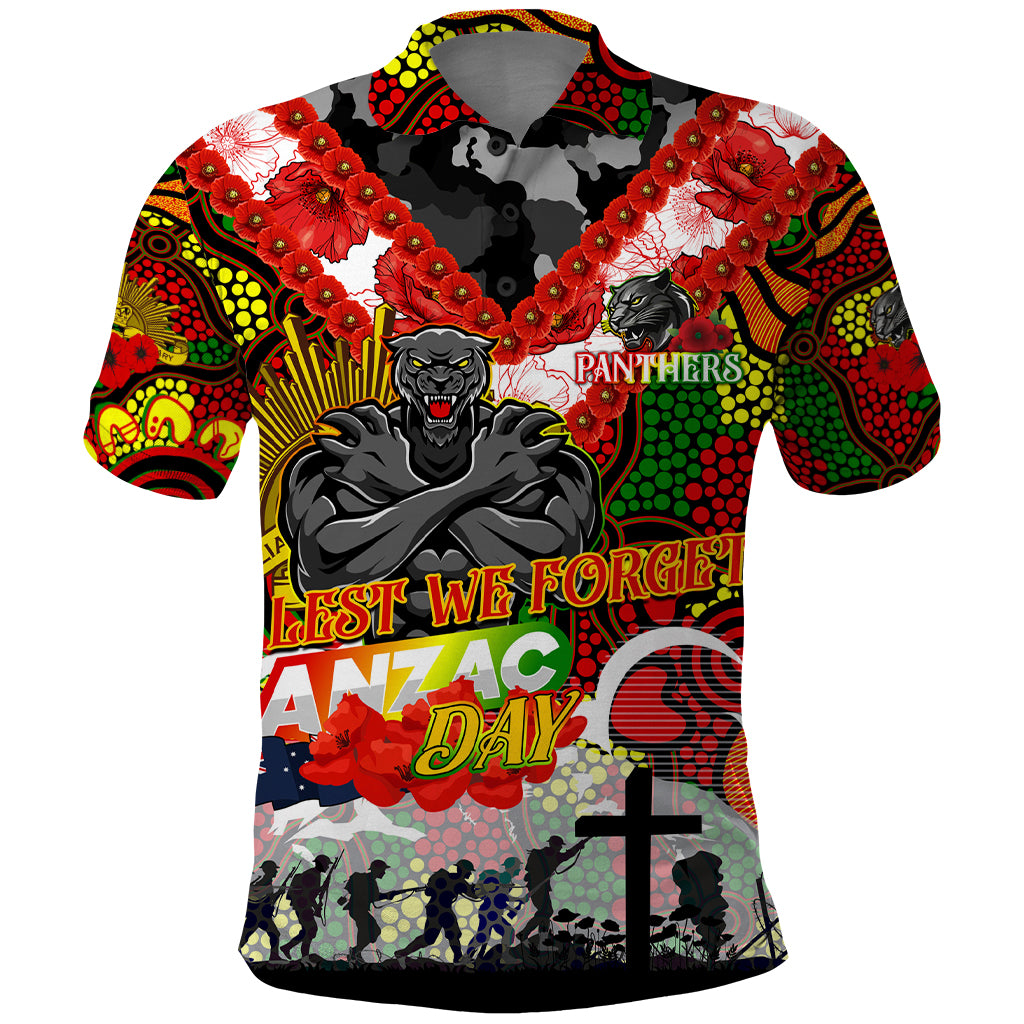 Personalised Panthers ANZAC Day Polo Shirt Aboriginal Rising Sun