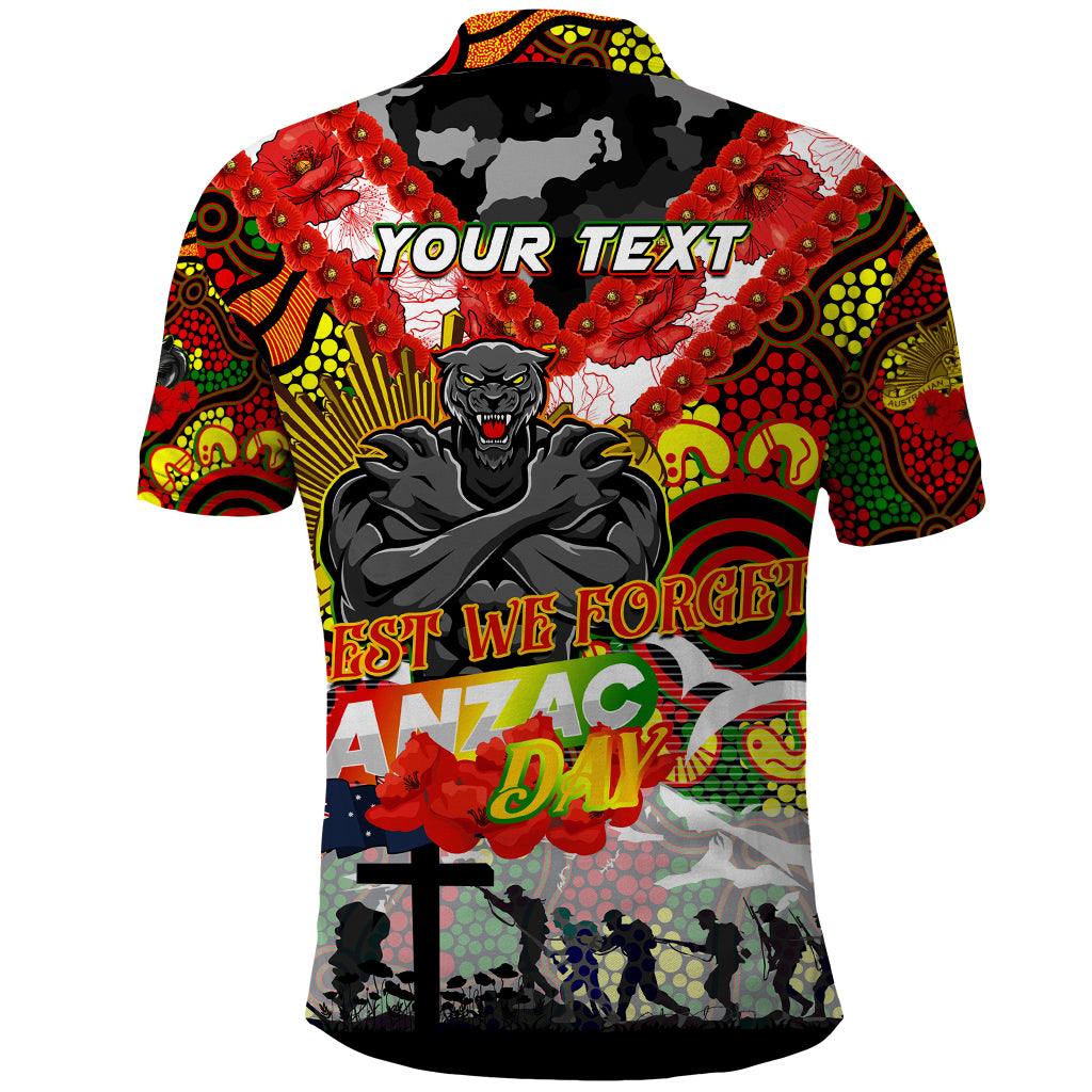 Personalised Panthers ANZAC Day Polo Shirt Aboriginal Rising Sun