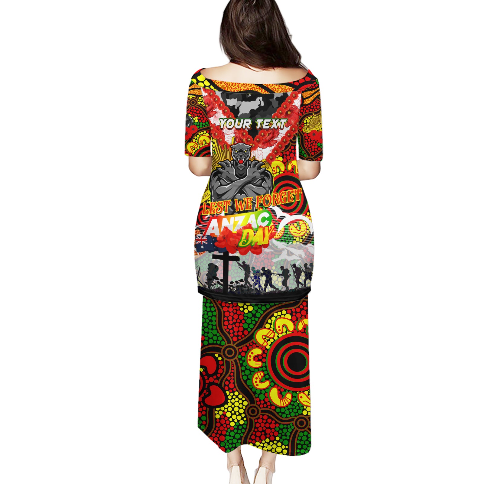 Personalised Panthers ANZAC Day Puletasi Aboriginal Rising Sun