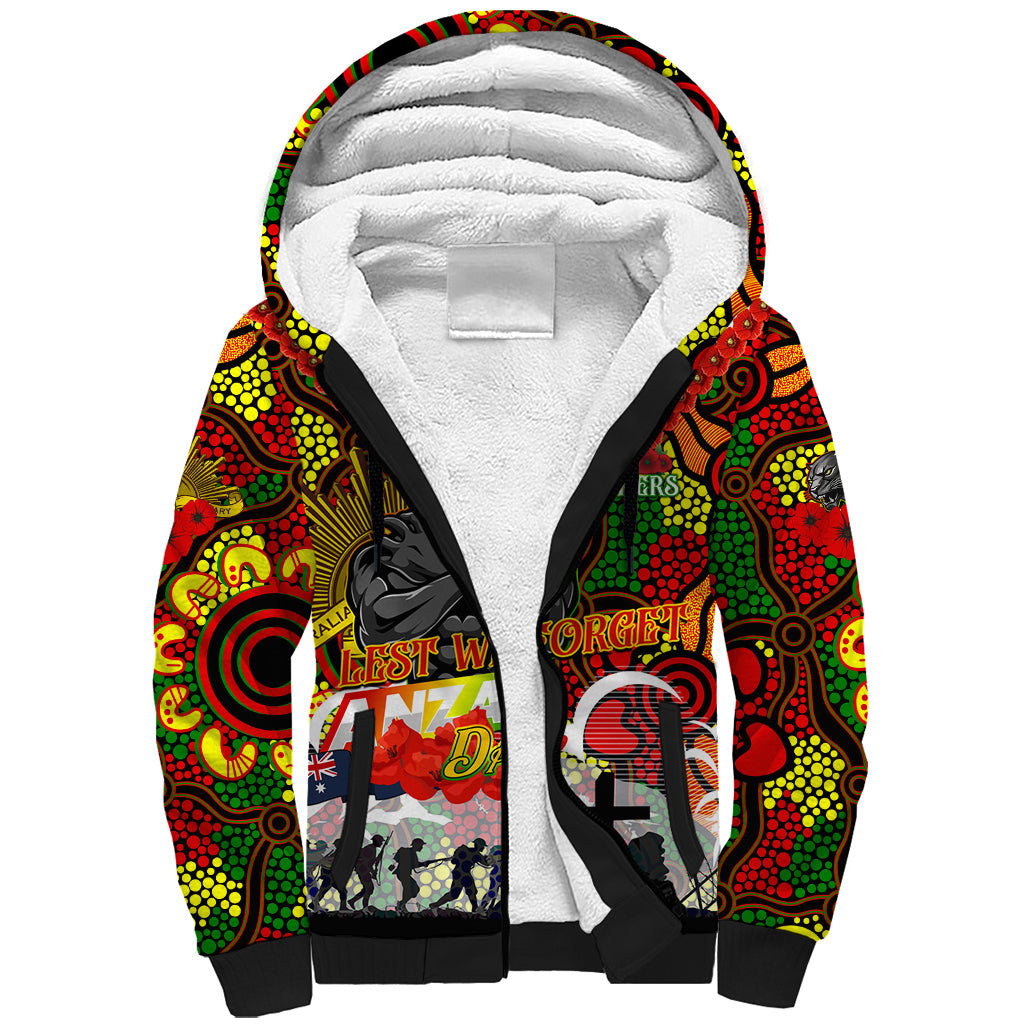 Personalised Panthers ANZAC Day Sherpa Hoodie Aboriginal Rising Sun