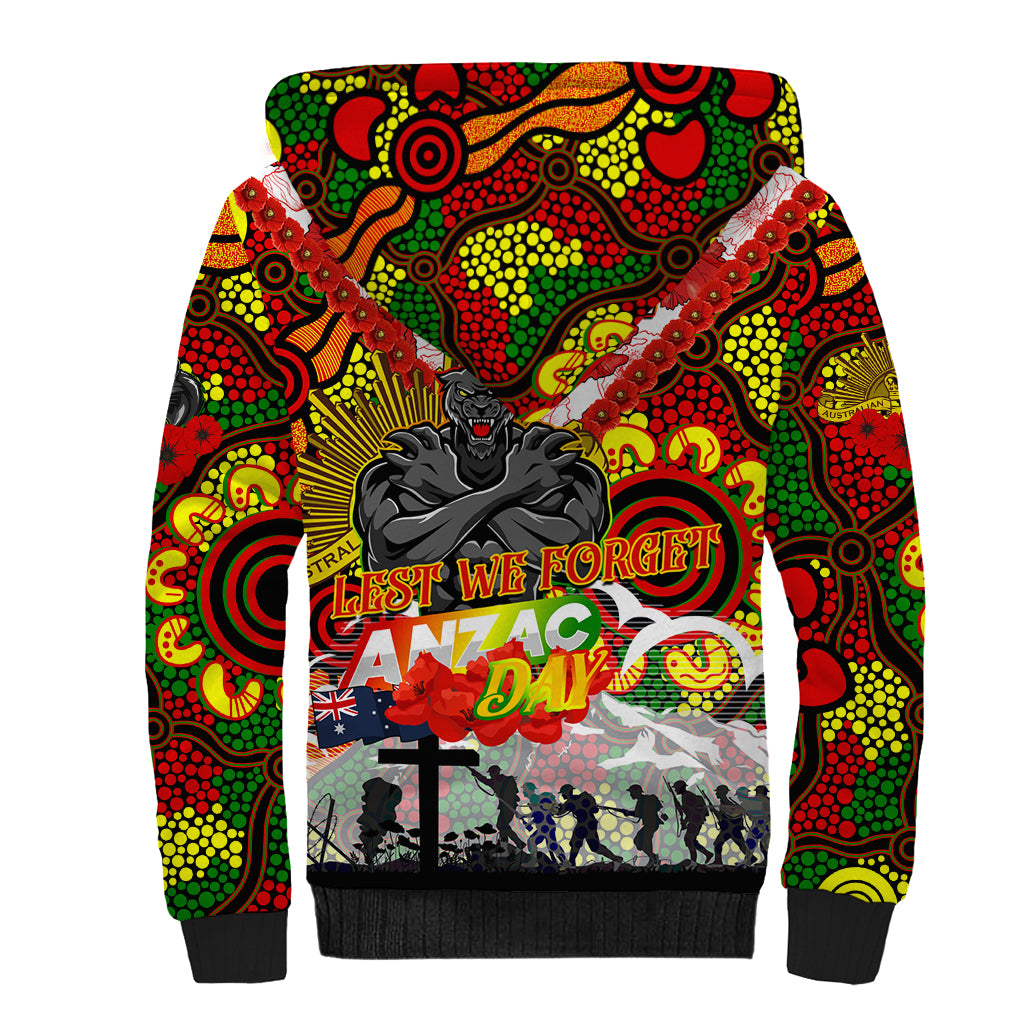 Personalised Panthers ANZAC Day Sherpa Hoodie Aboriginal Rising Sun