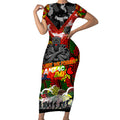 Personalised Panthers ANZAC Day Short Sleeve Bodycon Dress Aboriginal Rising Sun