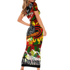 Personalised Panthers ANZAC Day Short Sleeve Bodycon Dress Aboriginal Rising Sun