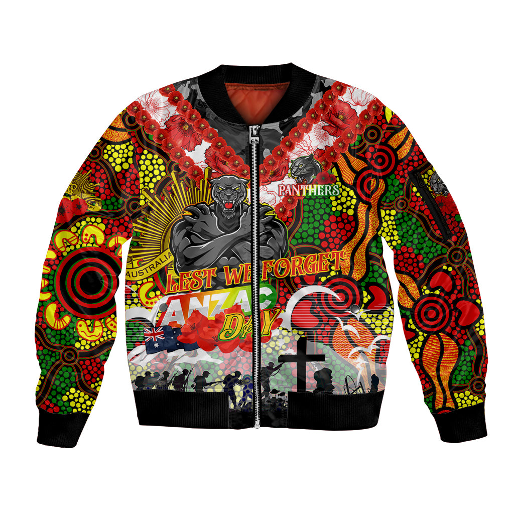 Personalised Panthers ANZAC Day Sleeve Zip Bomber Jacket Aboriginal Rising Sun