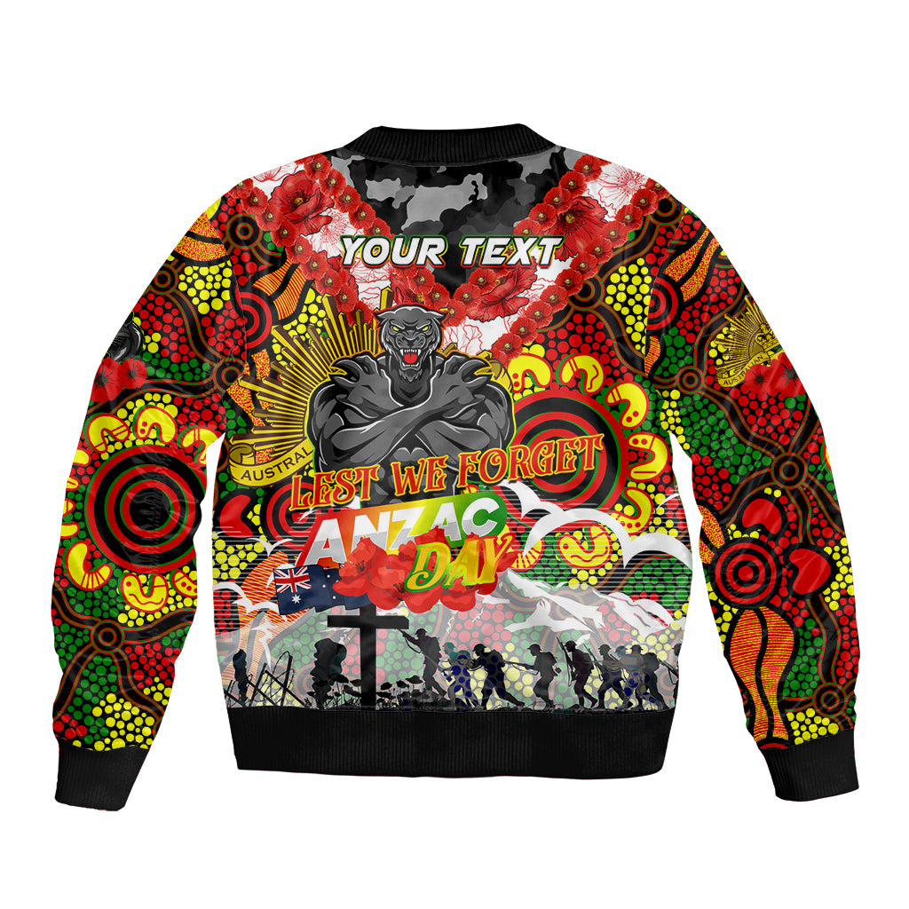 Personalised Panthers ANZAC Day Sleeve Zip Bomber Jacket Aboriginal Rising Sun