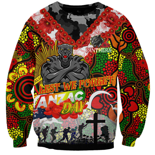 Personalised Panthers ANZAC Day Sweatshirt Aboriginal Rising Sun