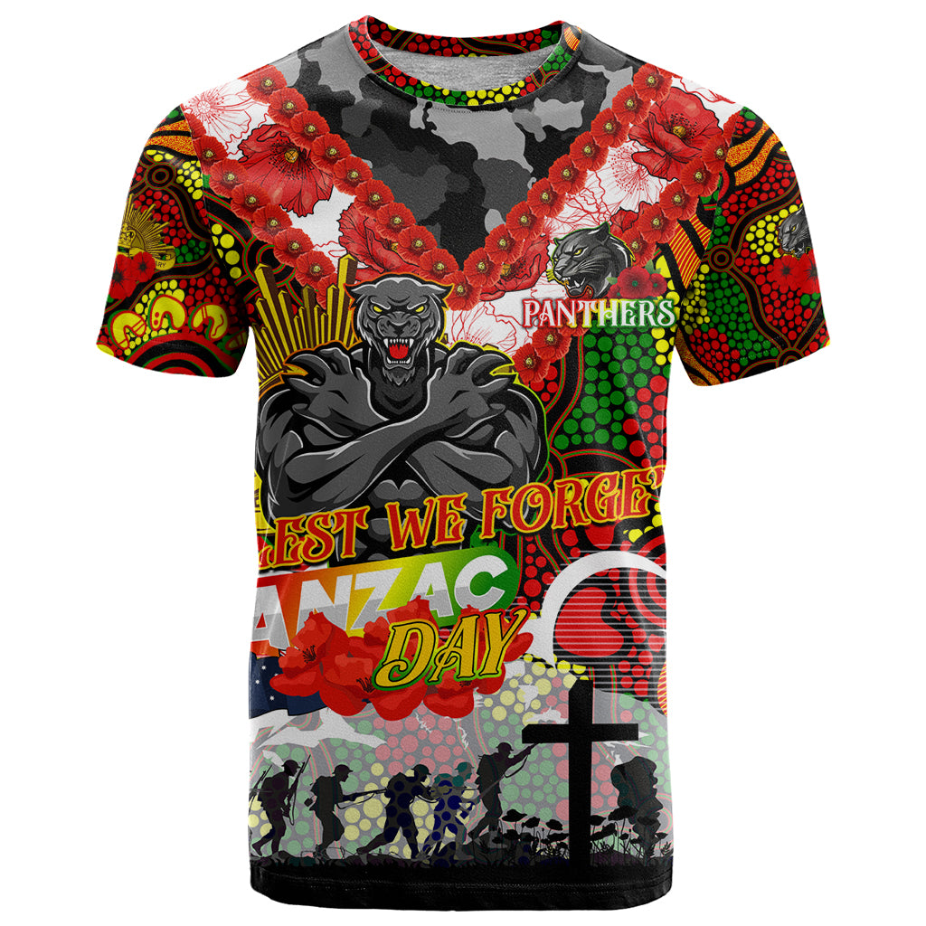 Personalised Panthers ANZAC Day T Shirt Aboriginal Rising Sun