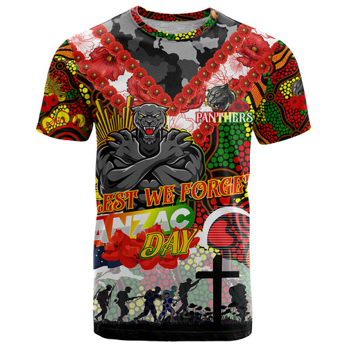 Personalised Panthers ANZAC Day T Shirt Aboriginal Rising Sun