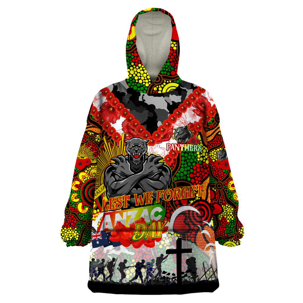 Personalised Panthers ANZAC Day Wearable Blanket Hoodie Aboriginal Rising Sun