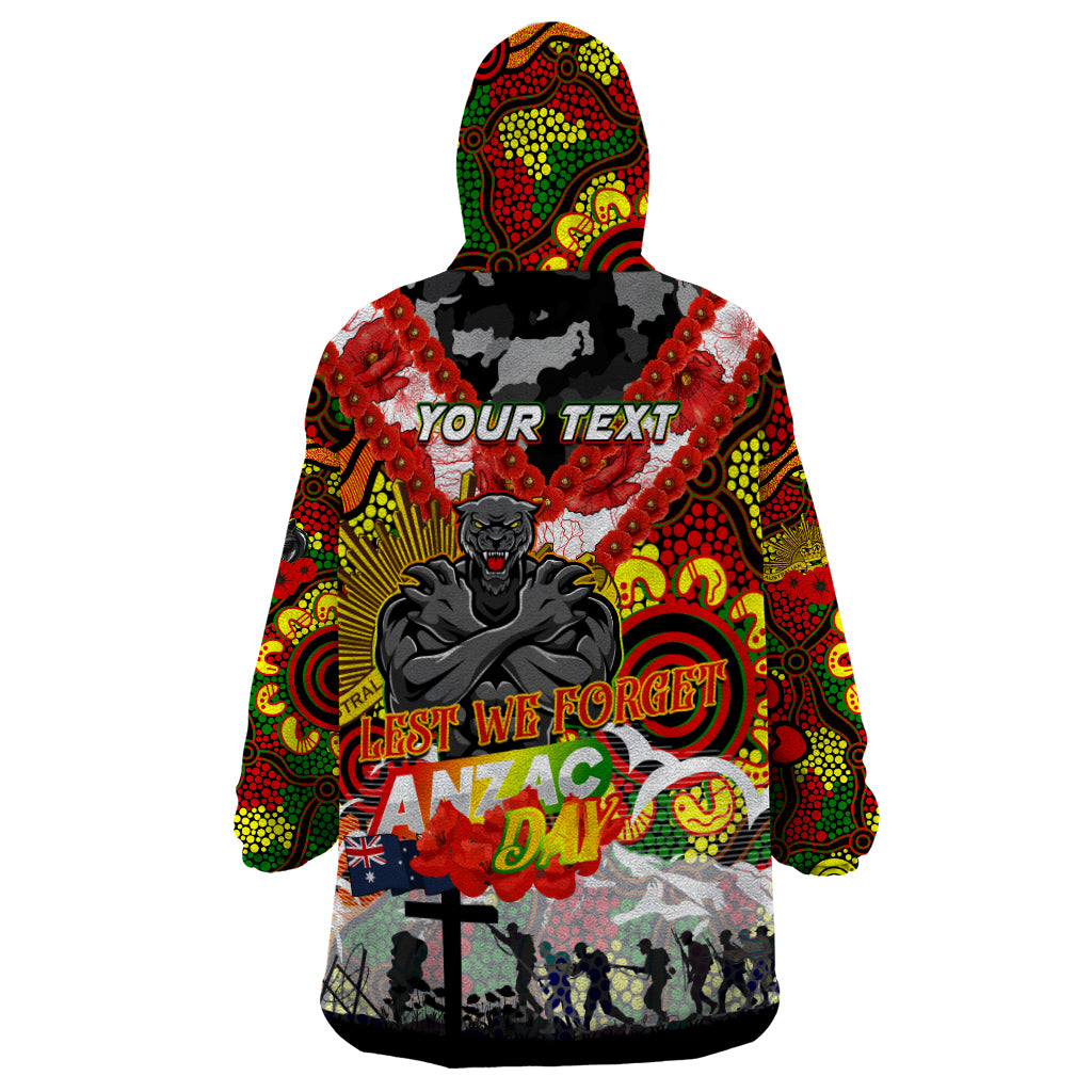 Personalised Panthers ANZAC Day Wearable Blanket Hoodie Aboriginal Rising Sun