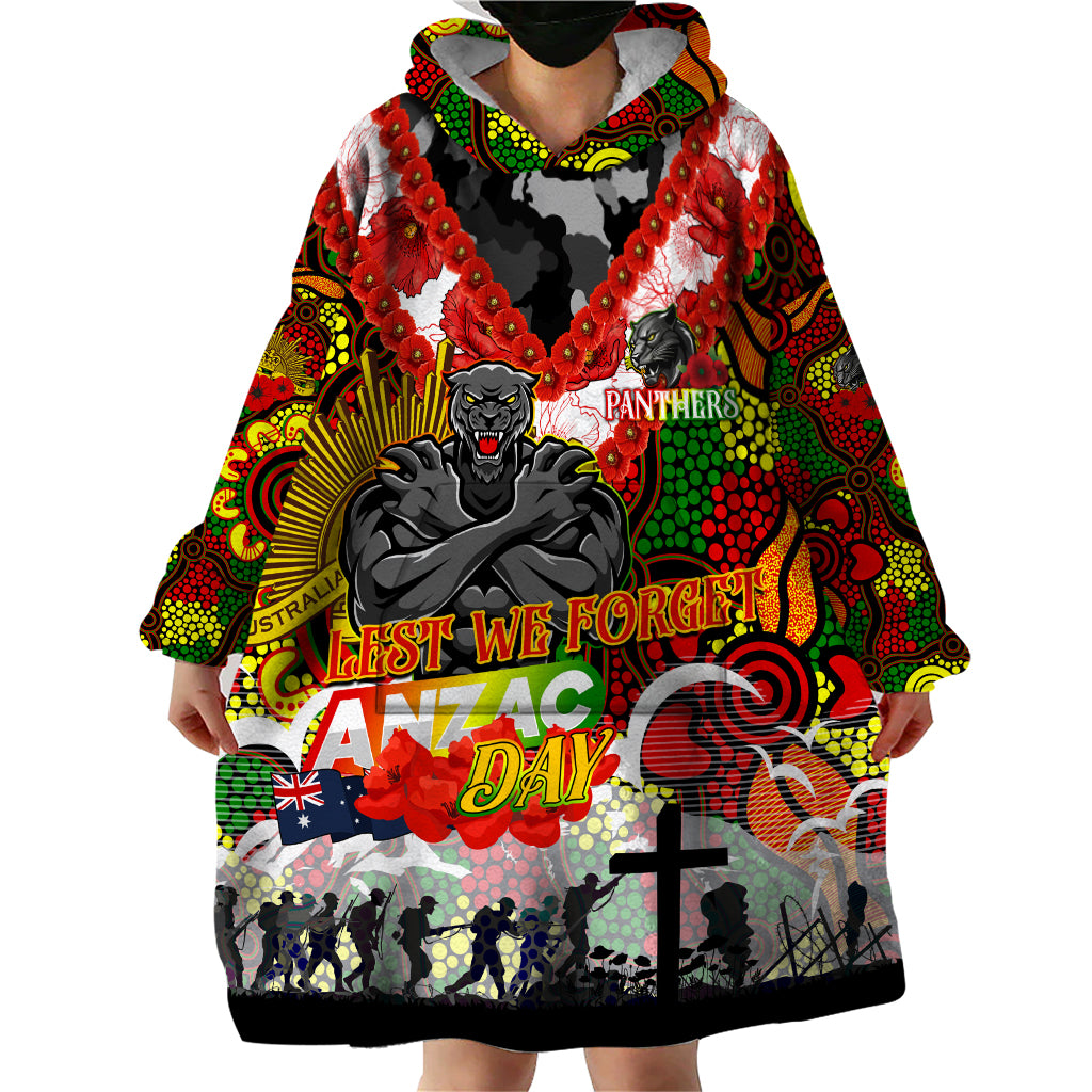 Personalised Panthers ANZAC Day Wearable Blanket Hoodie Aboriginal Rising Sun
